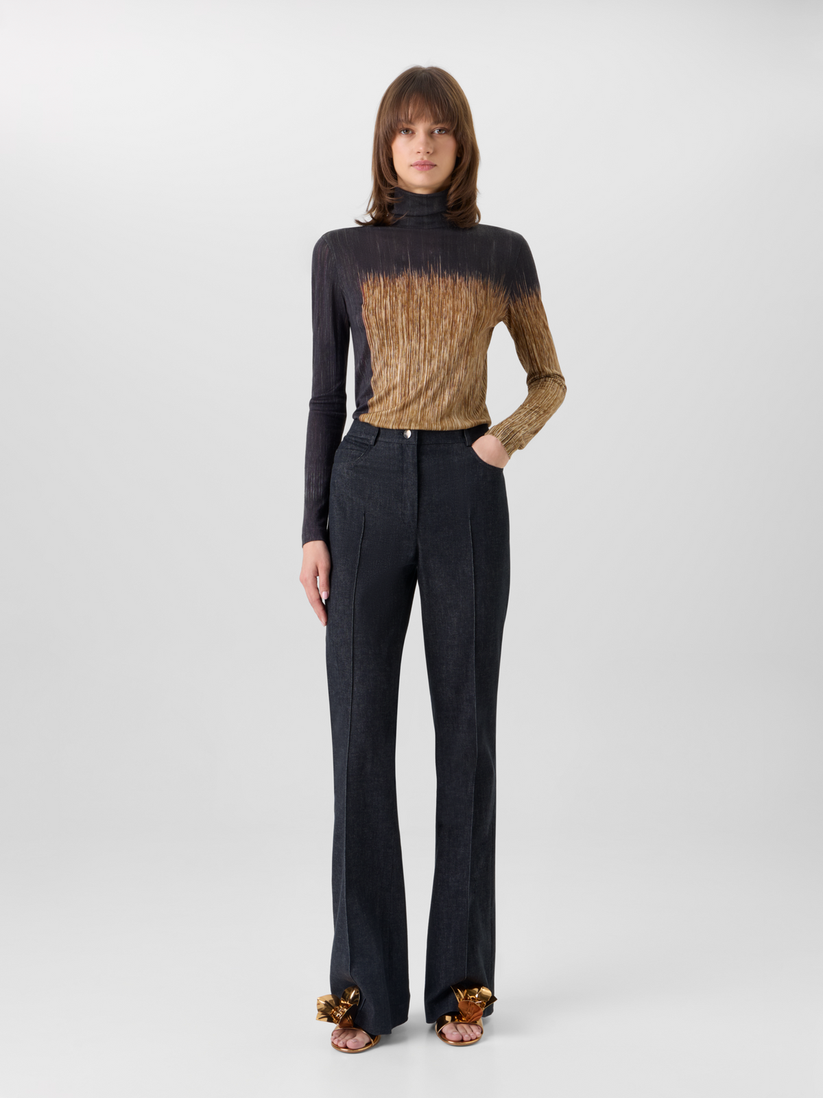Designer Cashmere Silk Shirt in Oro Lienzo Print - multicolor - black - brown #editorial