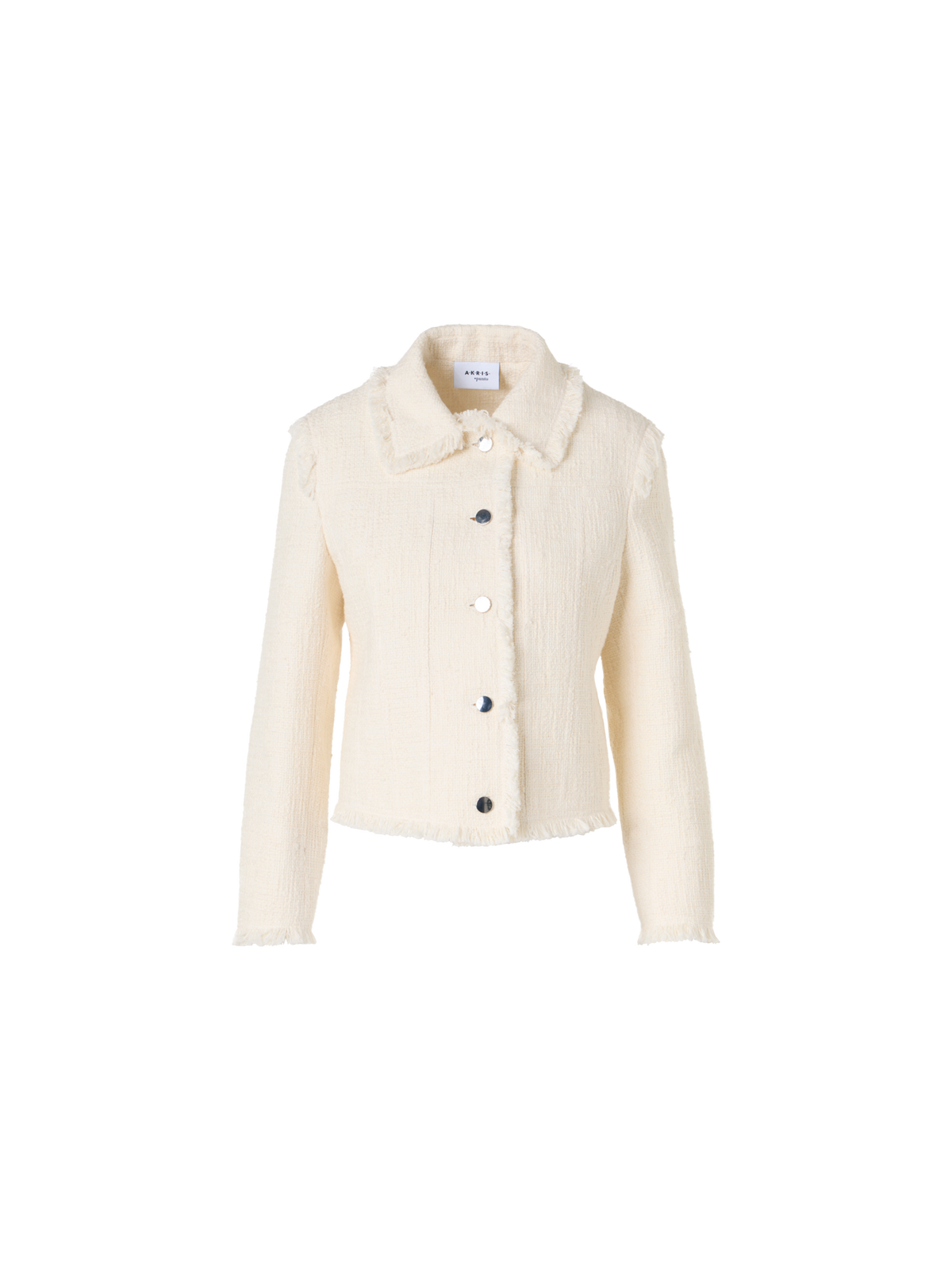 Designer Long-Sleeve Cotton-Blend Tweed Short Jacket - ecru