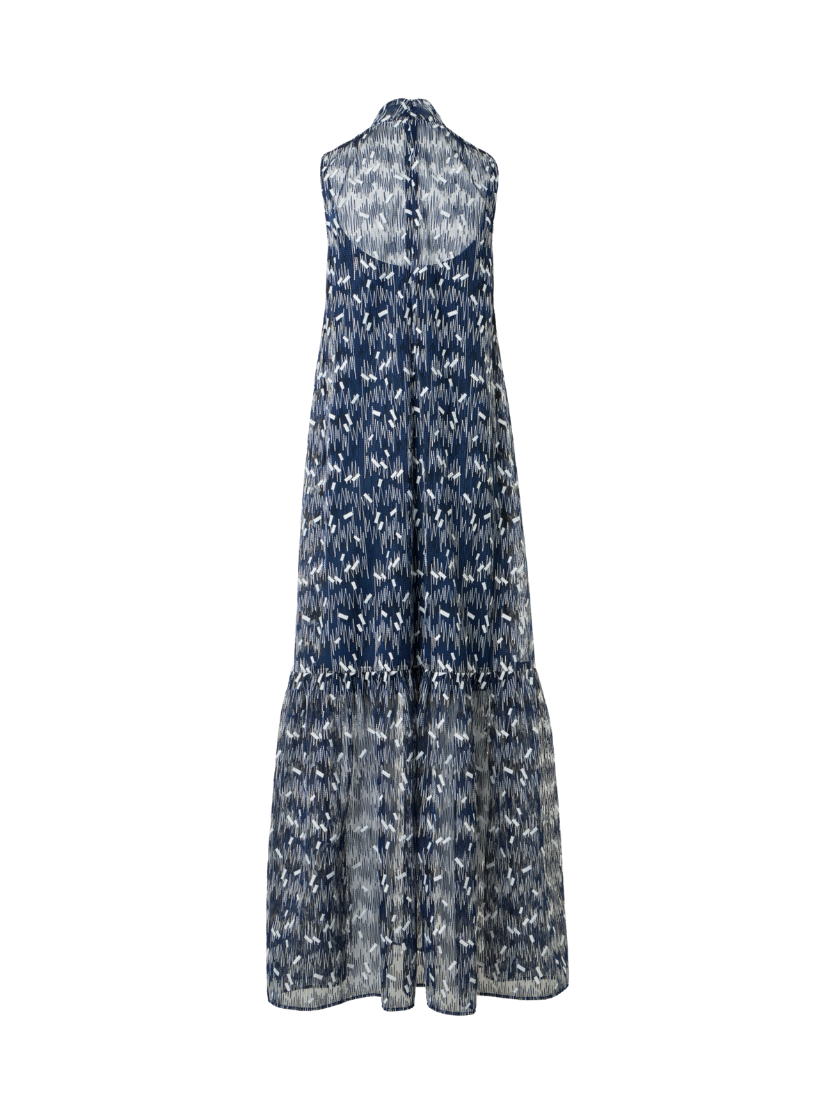 Designer Scribble Dot Embroidered Midi A-Line Dress - blue