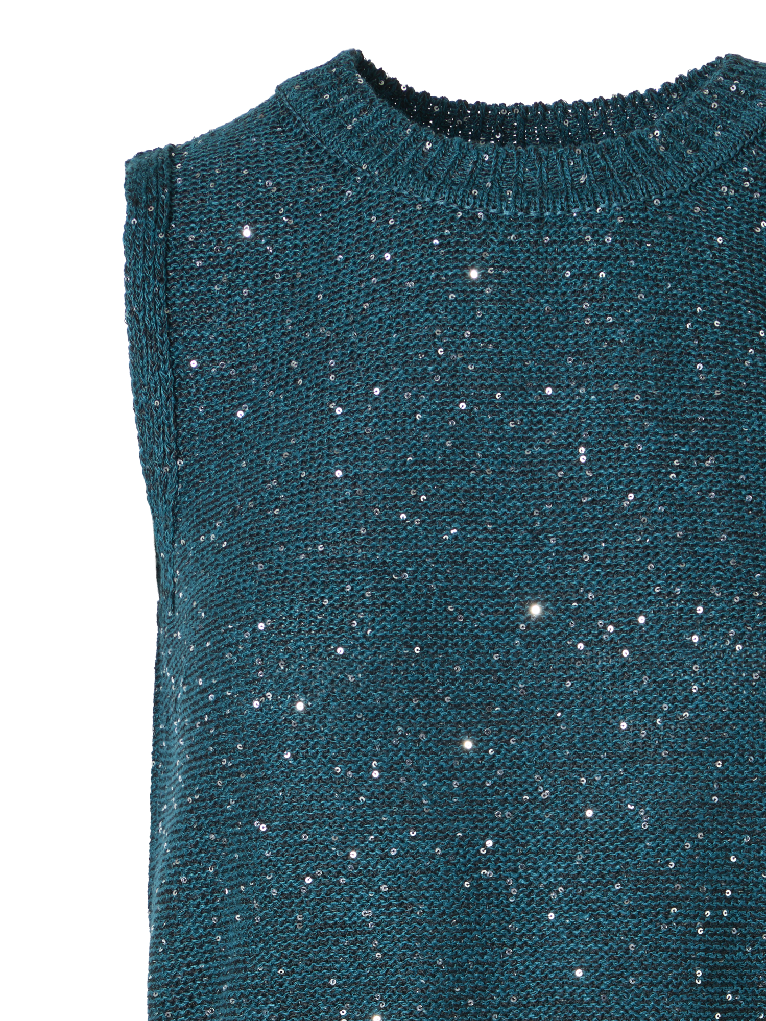 Designer Sequined Sleeveless Linen Cotton Knit Top - green