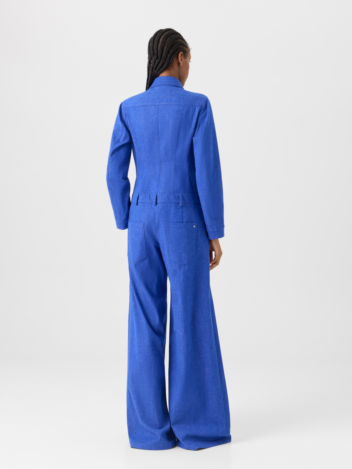 Designer Hellan Fitted Jumpsuit in Cotton Denim - blue #editorial