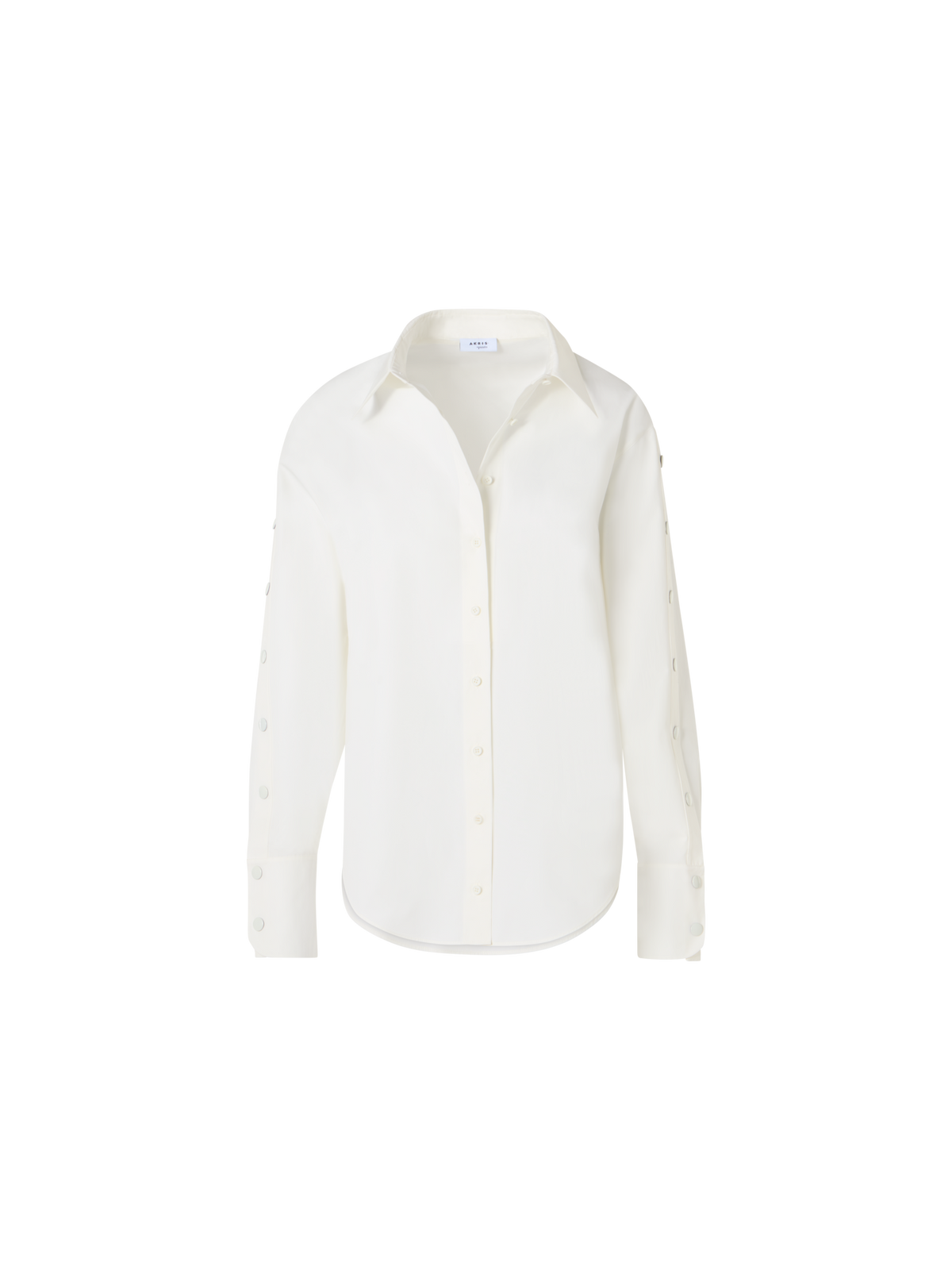 Designer Cotton Poplin Blouse with Snap-Button Slit Sleeves - ecru