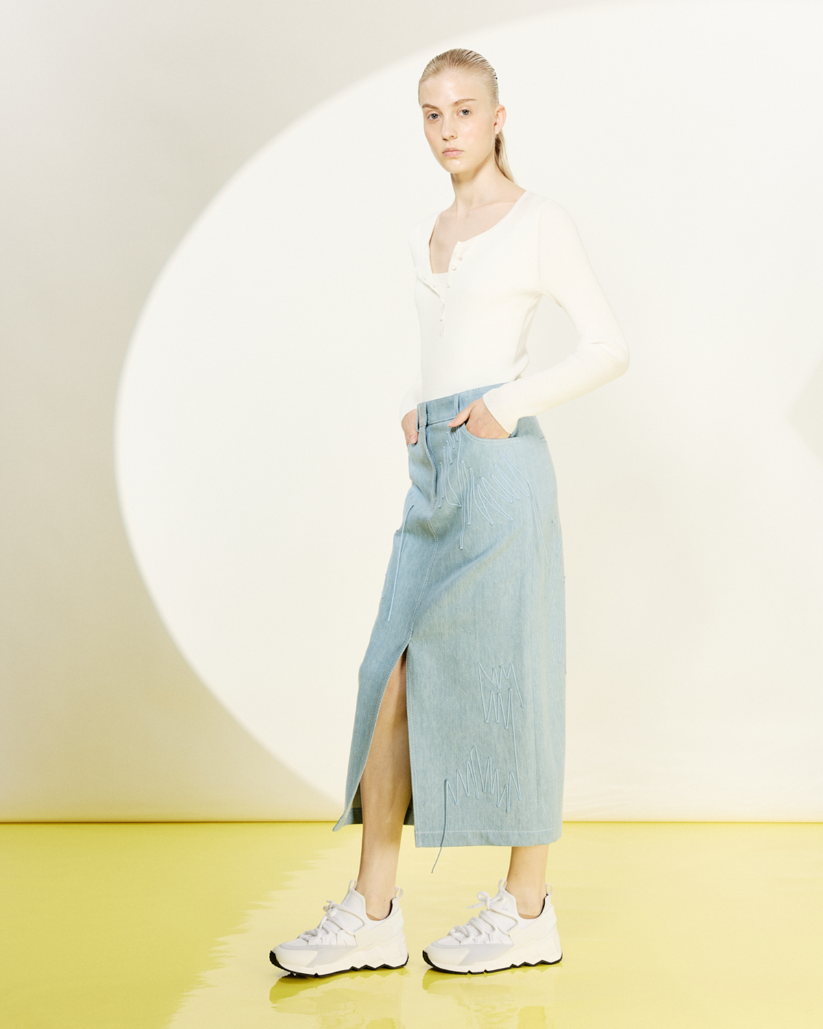 Designer Fitted Ribbed Cotton Henley Sweater - white #editorial