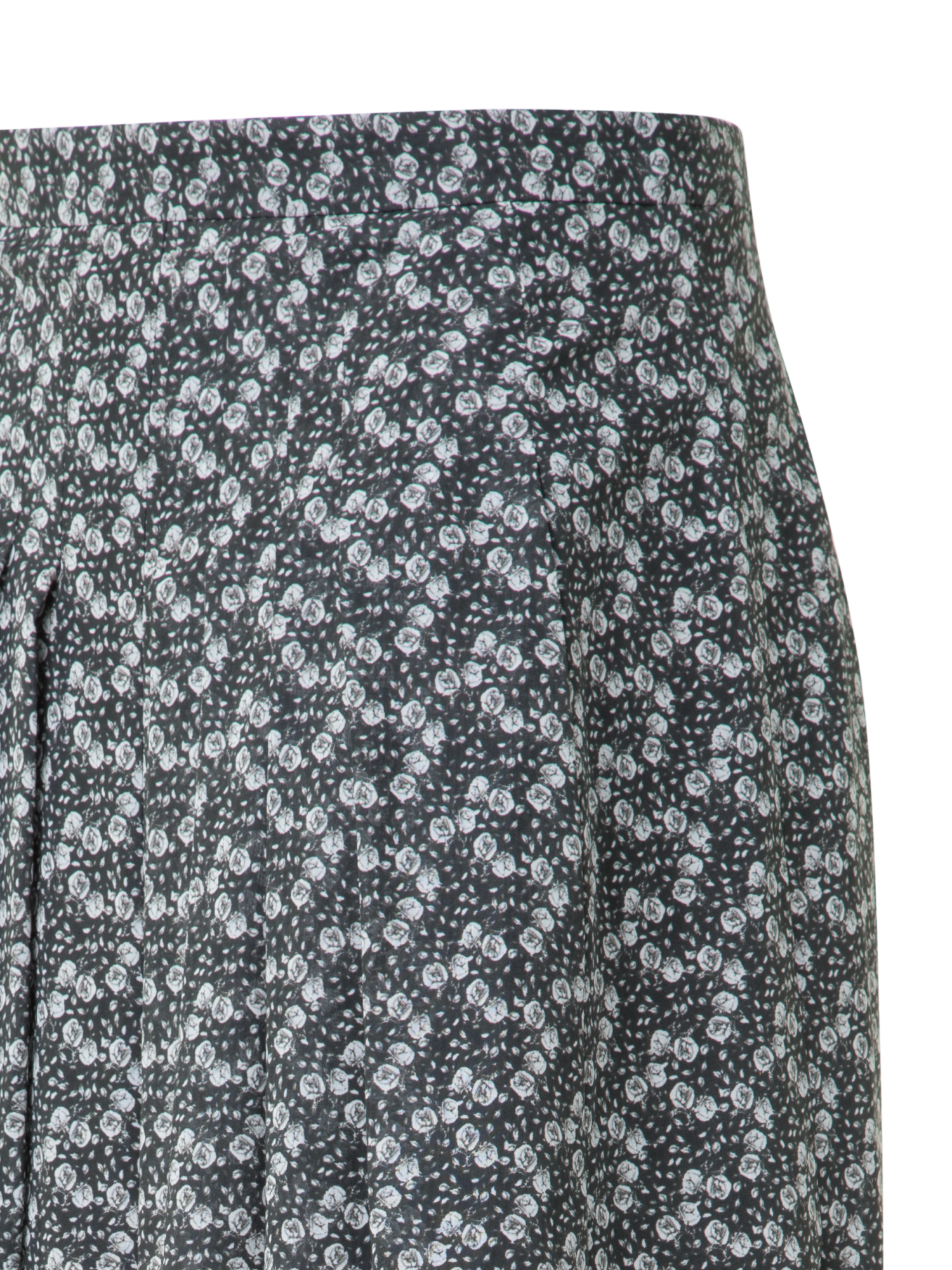 Designer Cotton Midi Skirt with Mini Anemone Print - black - neutral - grey - multicolor