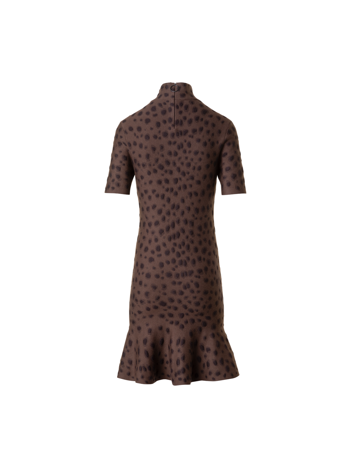 Designer Knit Dress in Leopard Jacquard with Flounce Hem - neutral - brown