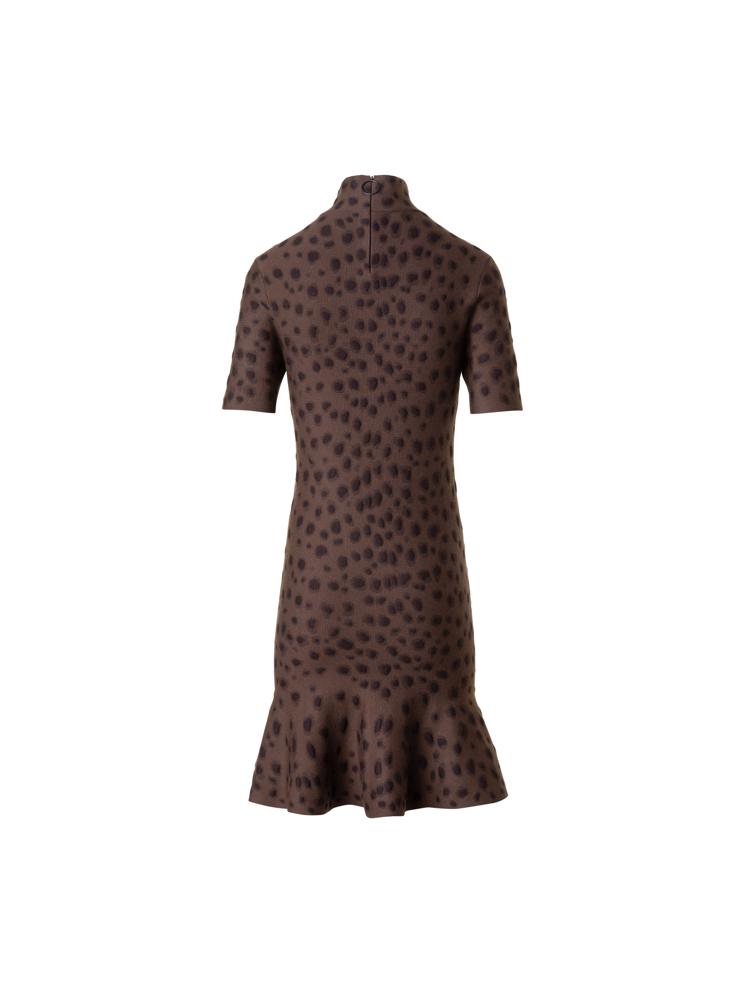 Designer Knit Dress in Leopard Jacquard with Flounce Hem - neutral - brown