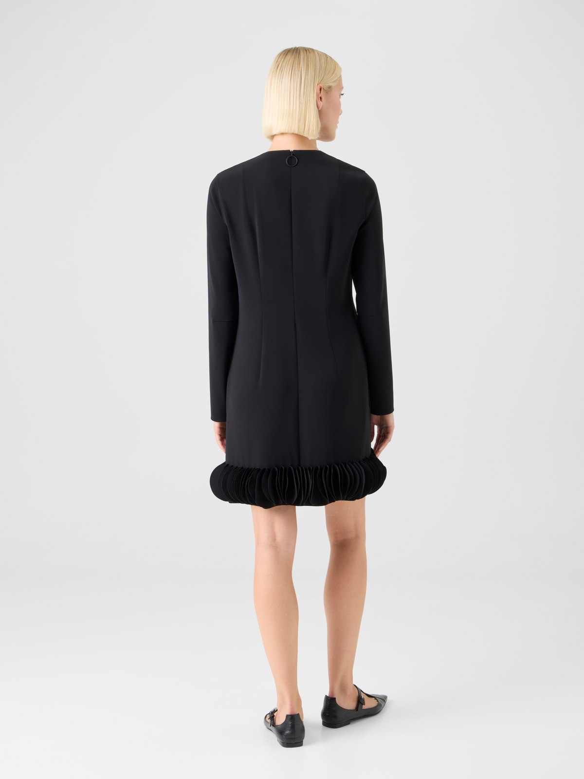 Designer 3D Dot Hem Lasercut Crêpe Dress - black #editorial