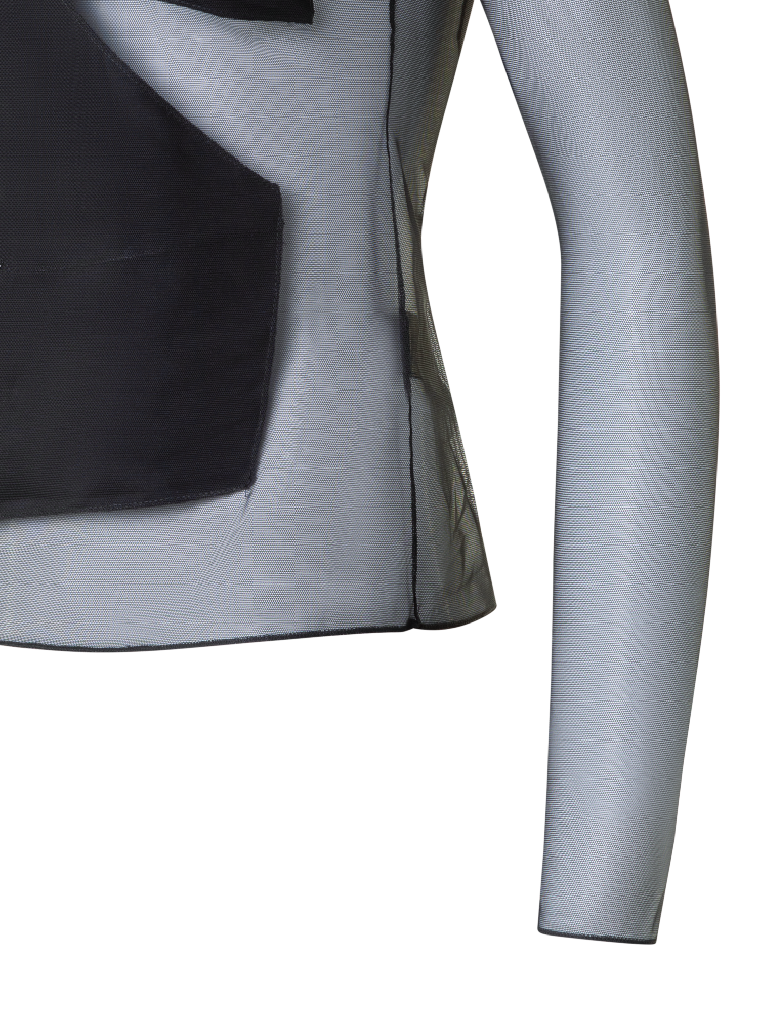 Designer Sheer Fitted Mock Neck Top with Zigzag Detail - black - neutral