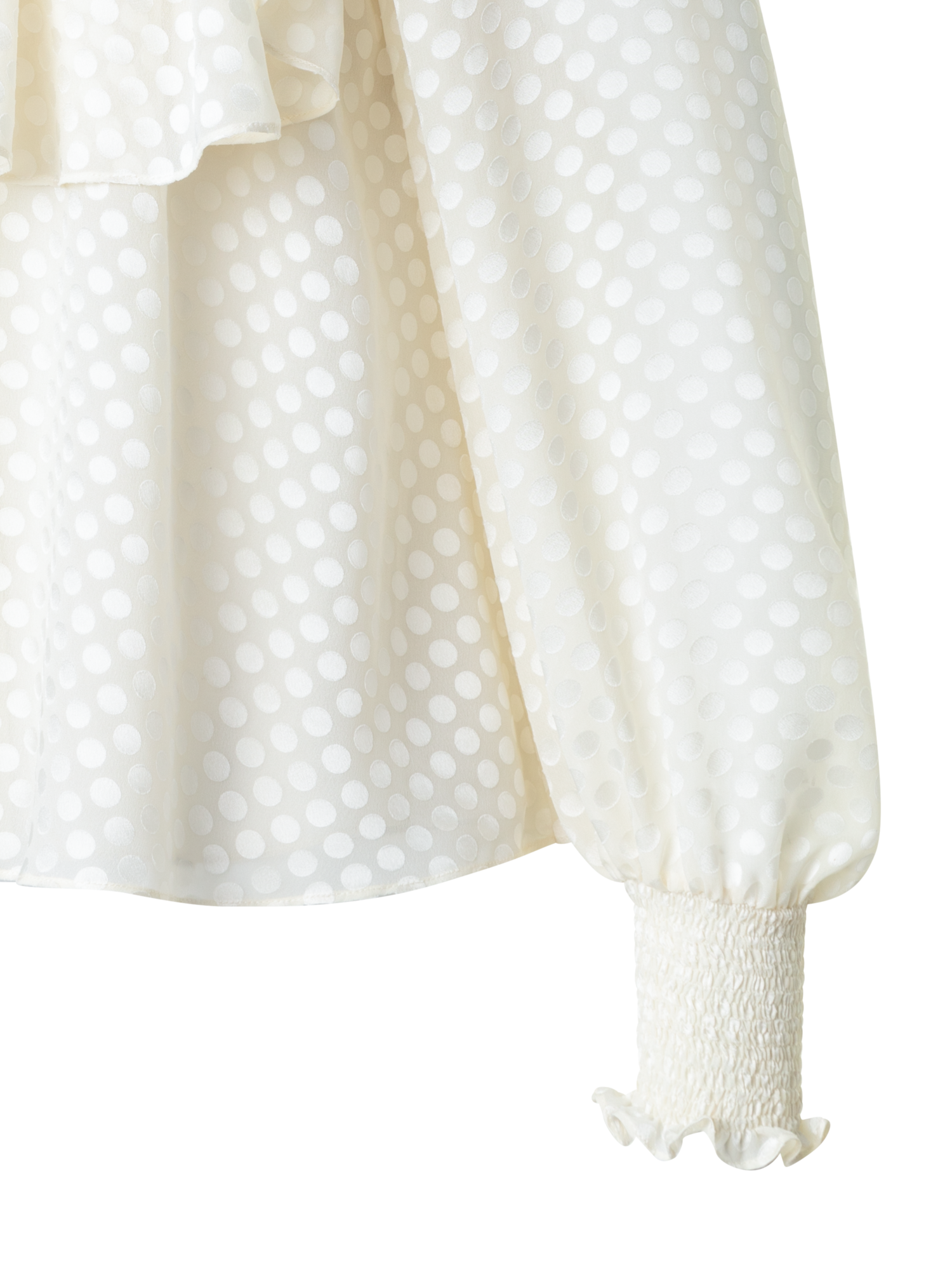 Designer Boho Smocked Flounce Shoulder Dotted Blouse - neutral - ecru - white