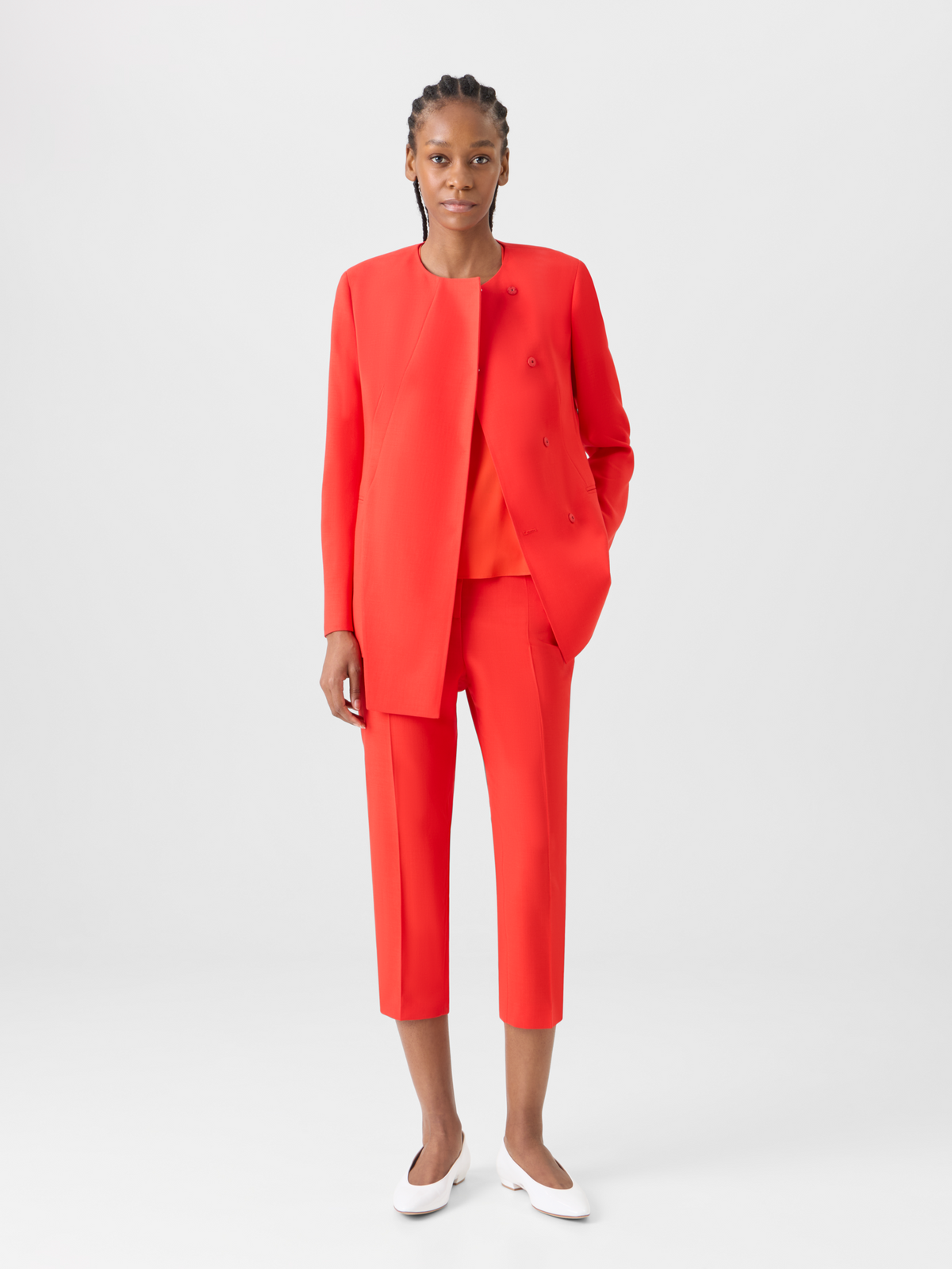 Designer Flavi Slim Capri Pants in Wool Double-Face - red #editorial