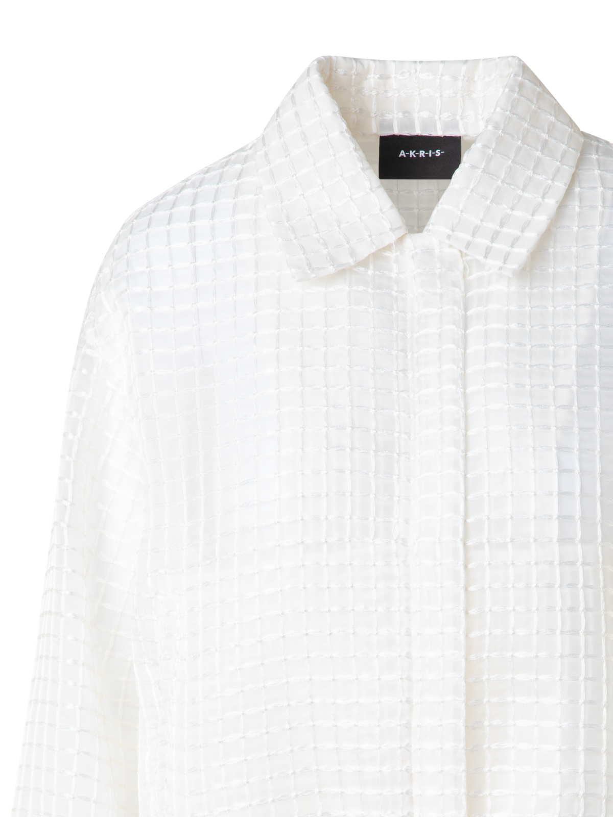 Designer Sheer Silk Blouson with Window Plaid Embroidery - ecru - white