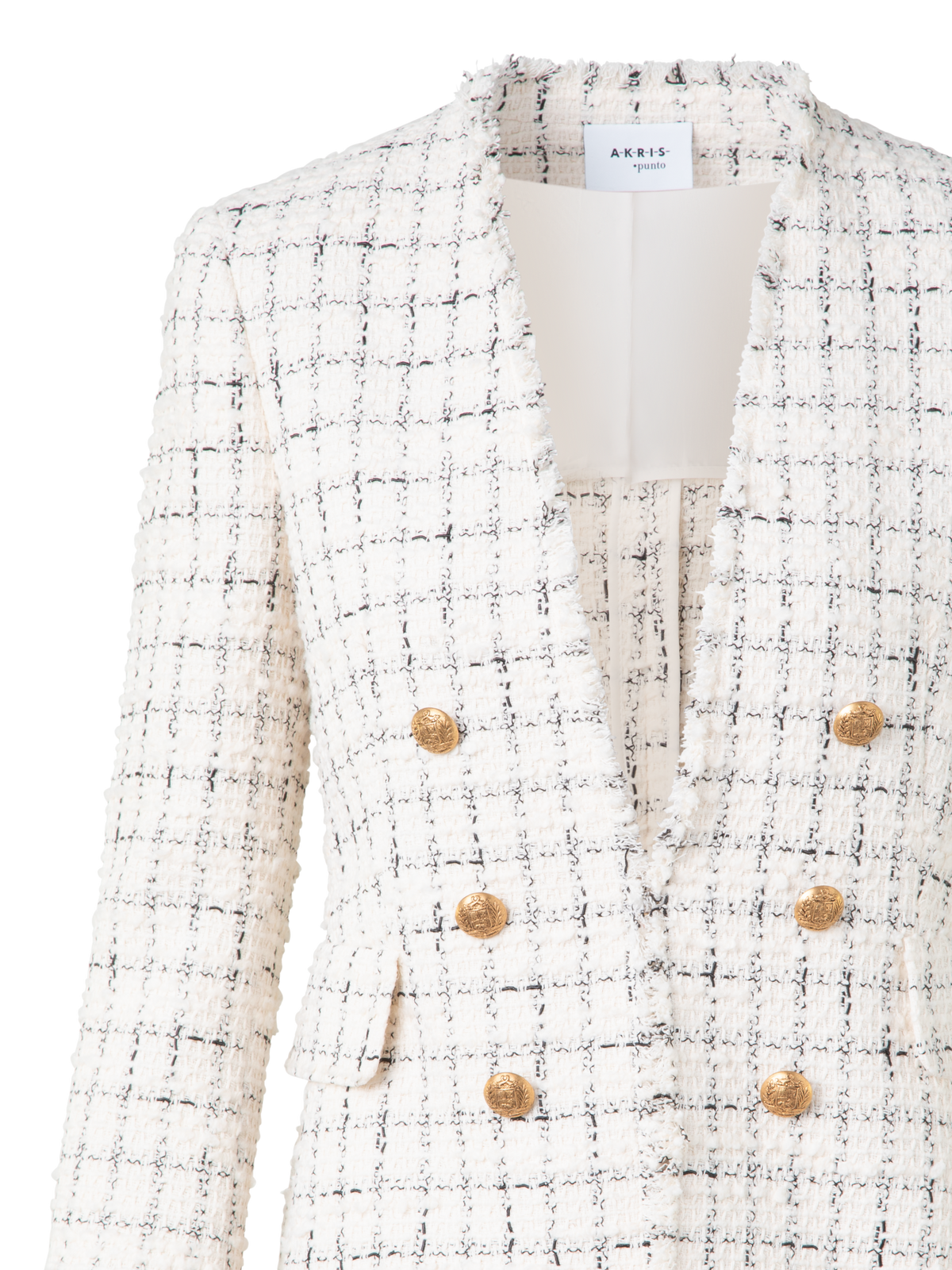 Designer Long Chunky Tweed Jacket - neutral - ecru - white