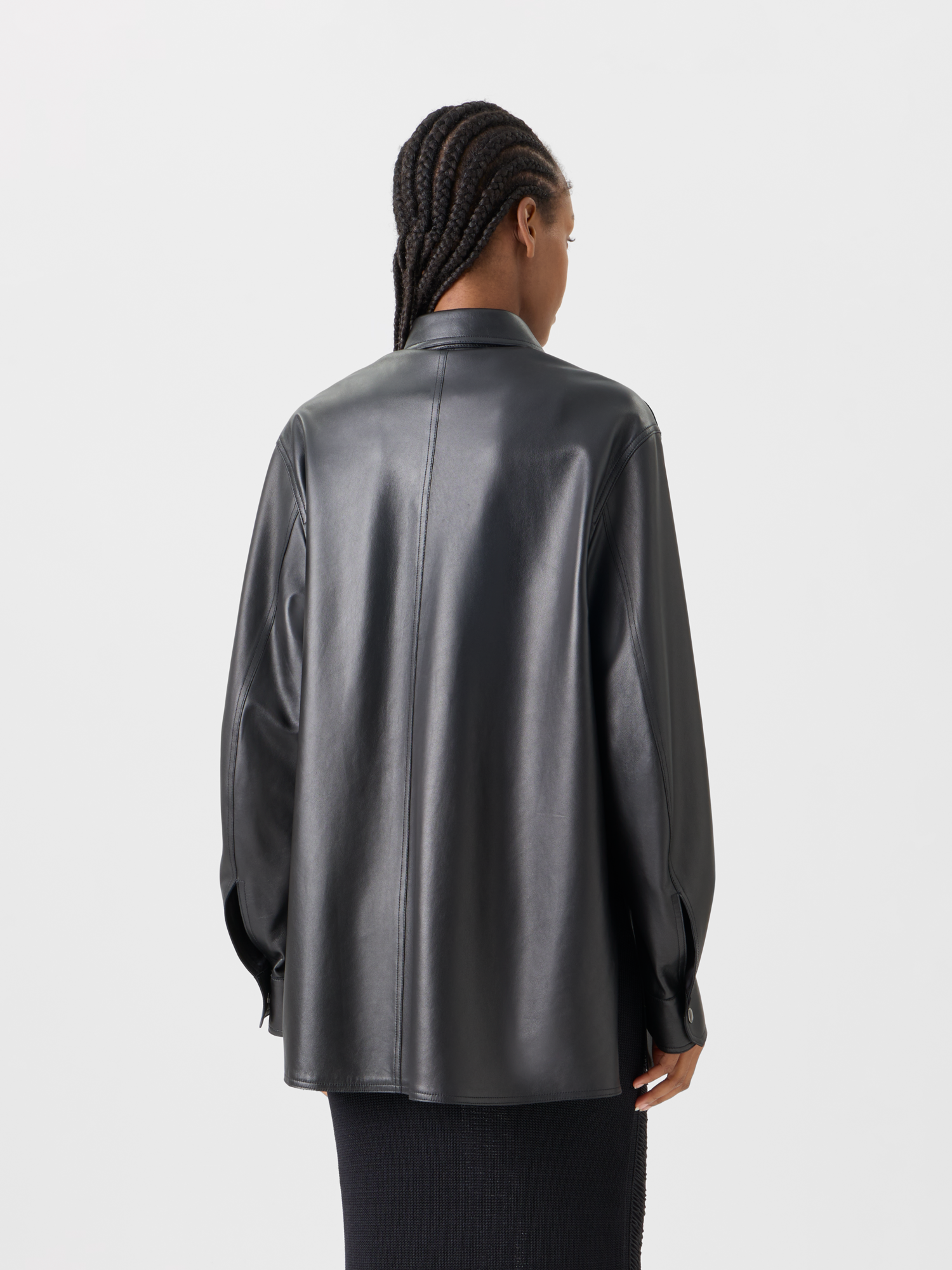 Designer Oversize Nappa Leather Shirt - black 