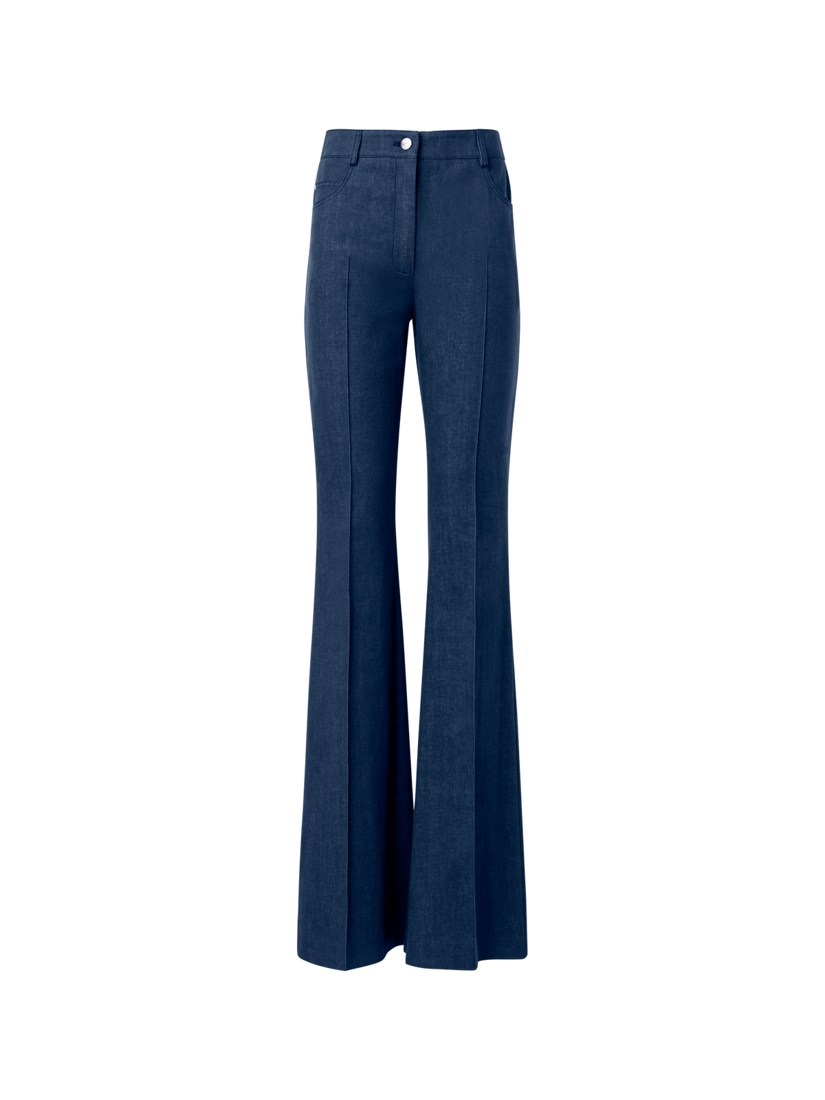 Designer Bootcut Cotton Denim Stretch Pants - navy - blue