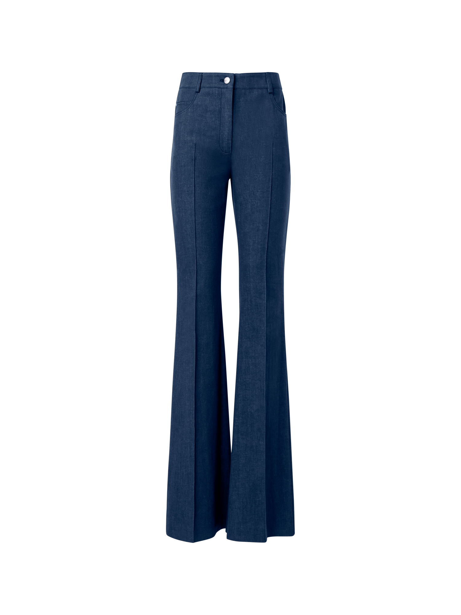 Designer Bootcut Cotton Denim Stretch Pants - navy - blue