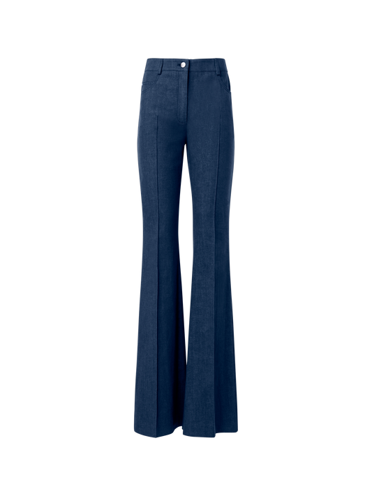 Designer Bootcut Cotton Denim Stretch Pants - navy - blue