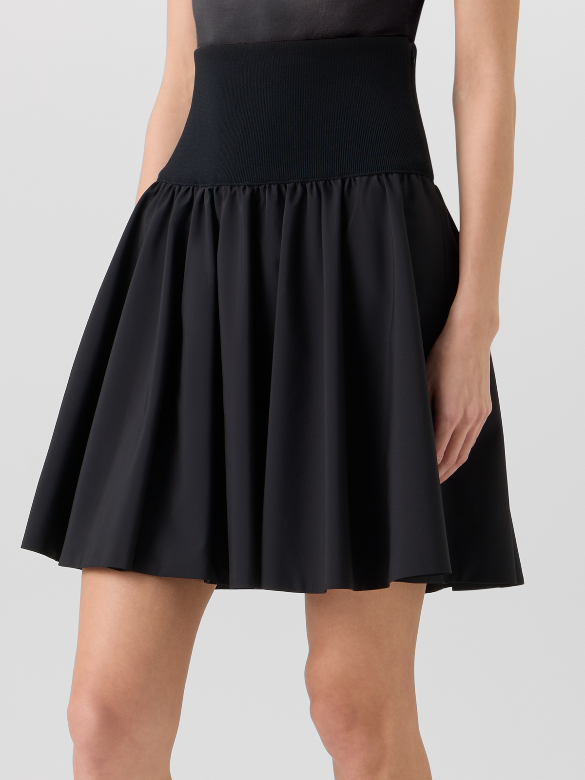 Designer Flared Mixed-Media Mini Skirt - black #editorial