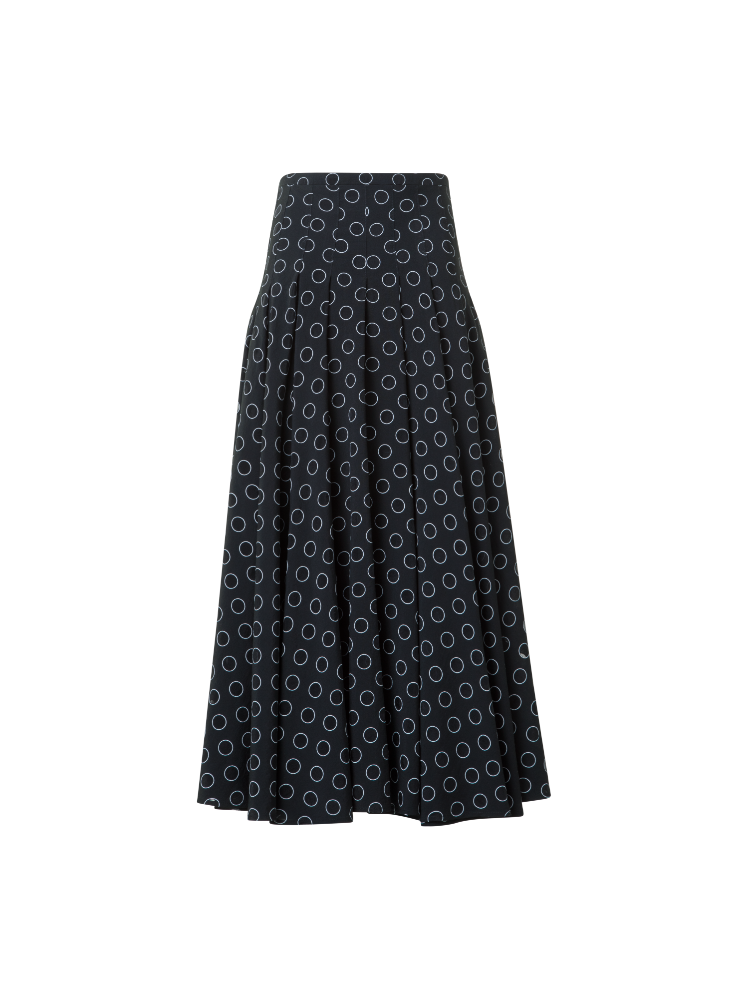 Designer Pleated Midi Skirt in Polka Dot Organzino - black - neutral