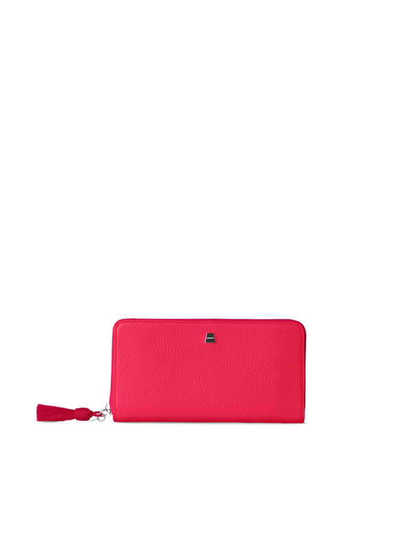 Designer Long Zip Around Wallet in Leather - red