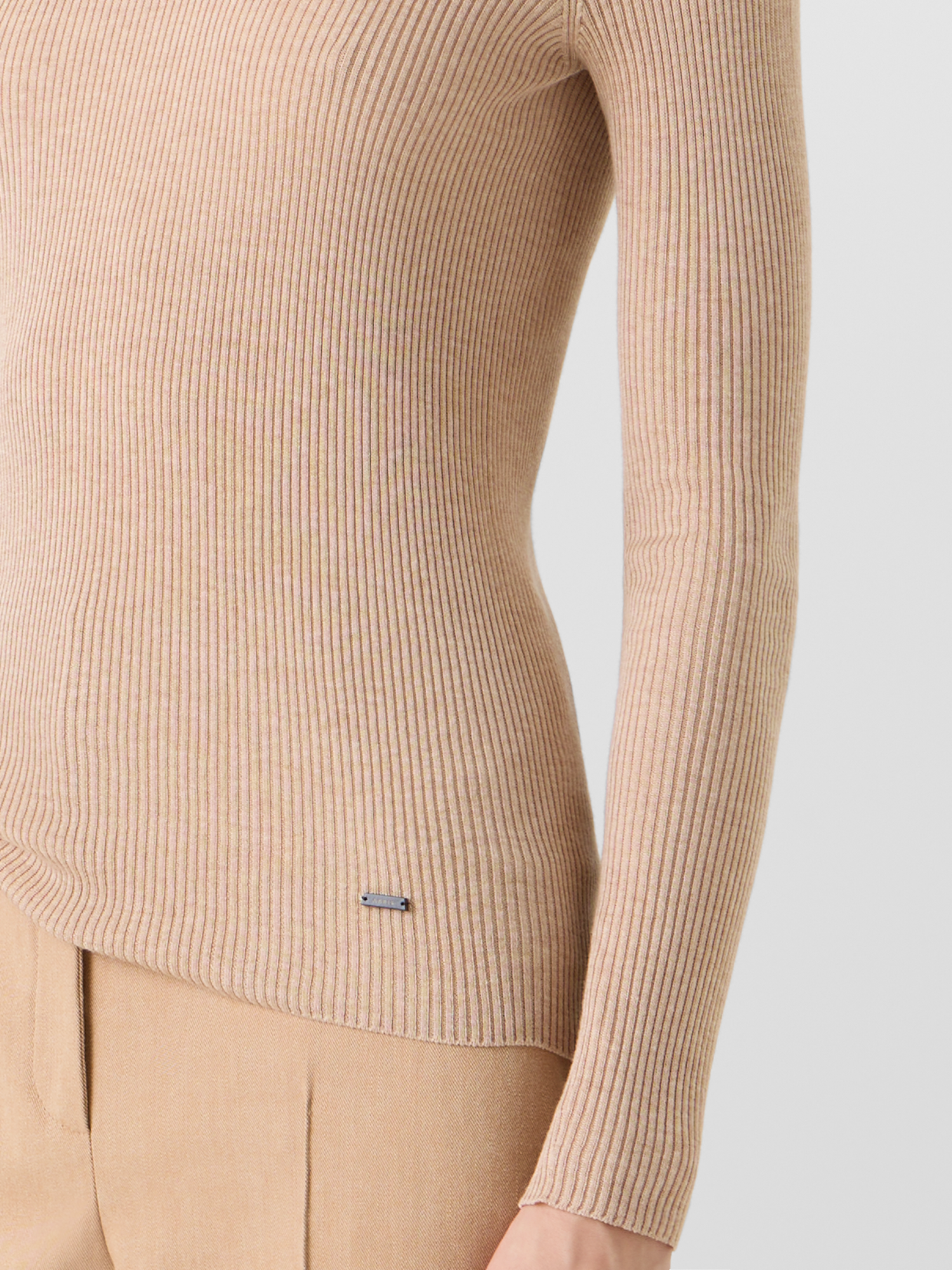 Designer Long-Sleeve Silk-Cotton Knit Sweater - beige 