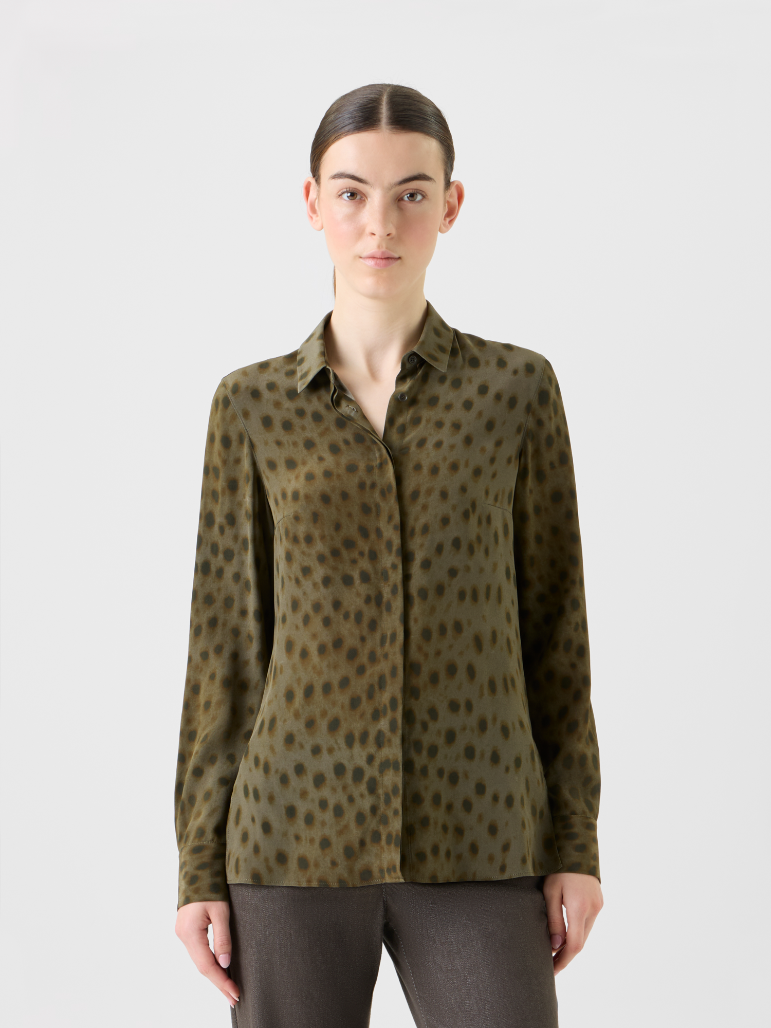 Designer Silk Blouse in Leopard Print - neutral - brown 