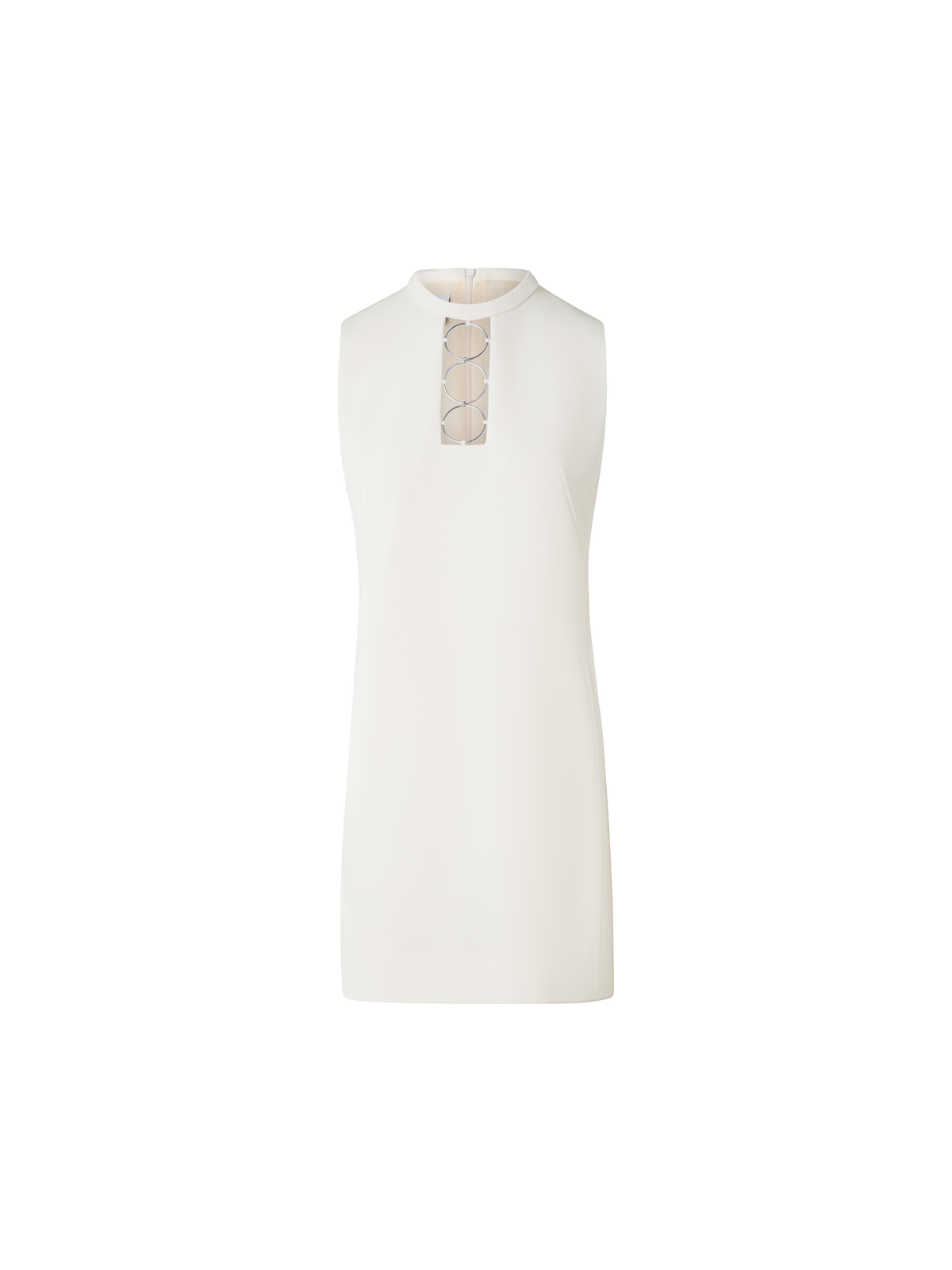 Designer Short Shift Dress with Metal Rings - neutral - ecru - white