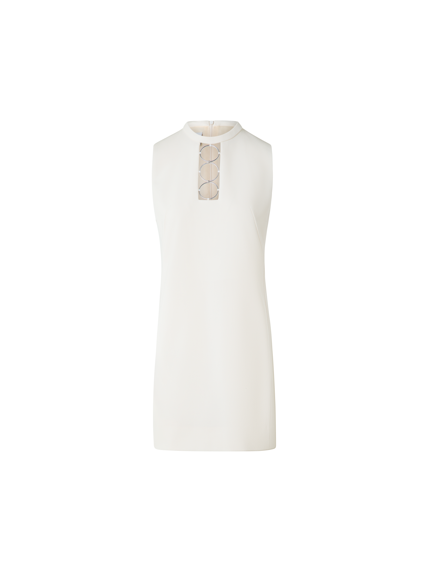 Designer Short Shift Dress with Metal Rings - neutral - ecru - white