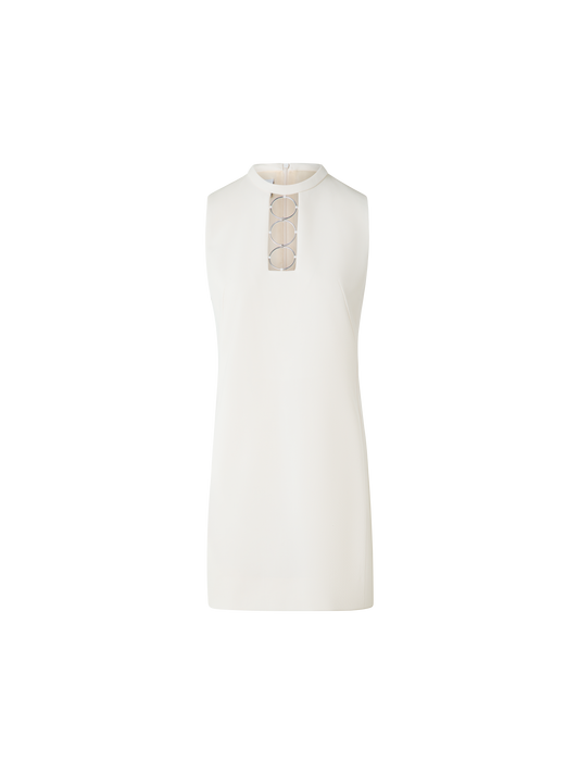 Designer Short Shift Dress with Metal Rings - neutral - ecru - white