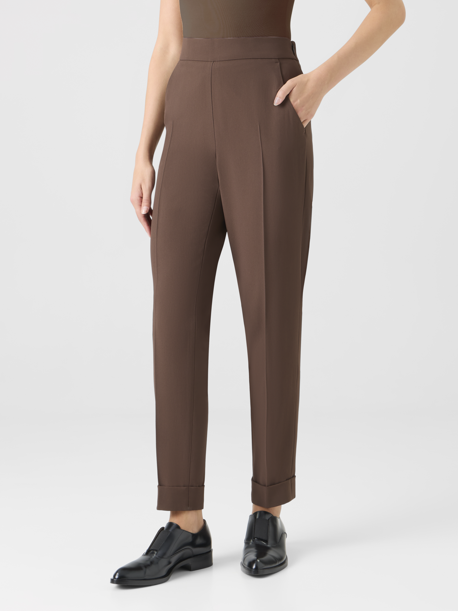 Designer Tapered Ankle Length Pants with Elastic Waist - brown 