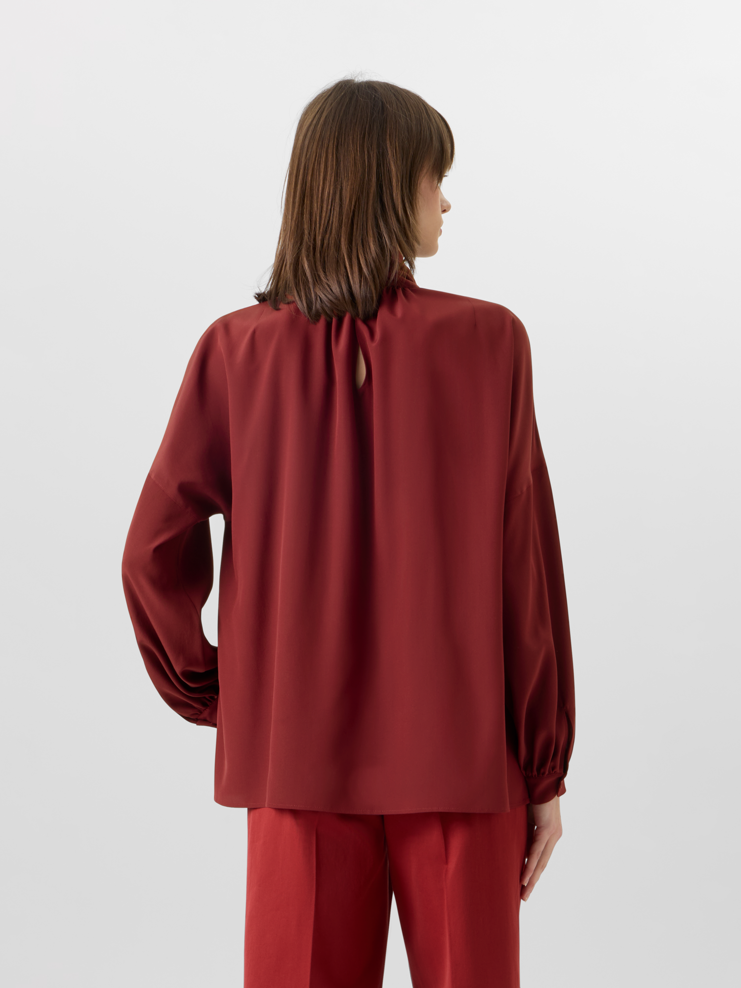 Designer Long-Sleeve Silk Crêpe de Chine Blouse - red 