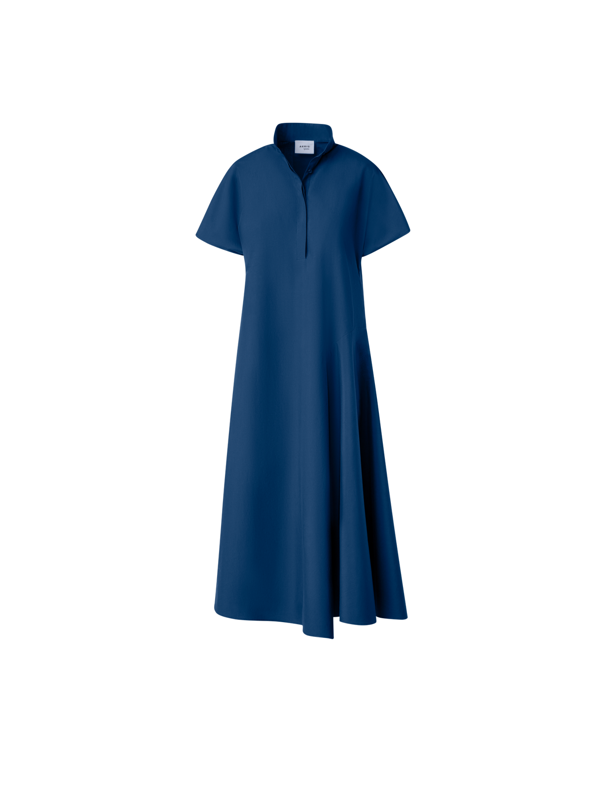Designer Midi Shirt Dress with Asymetrical Hem - navy - blue