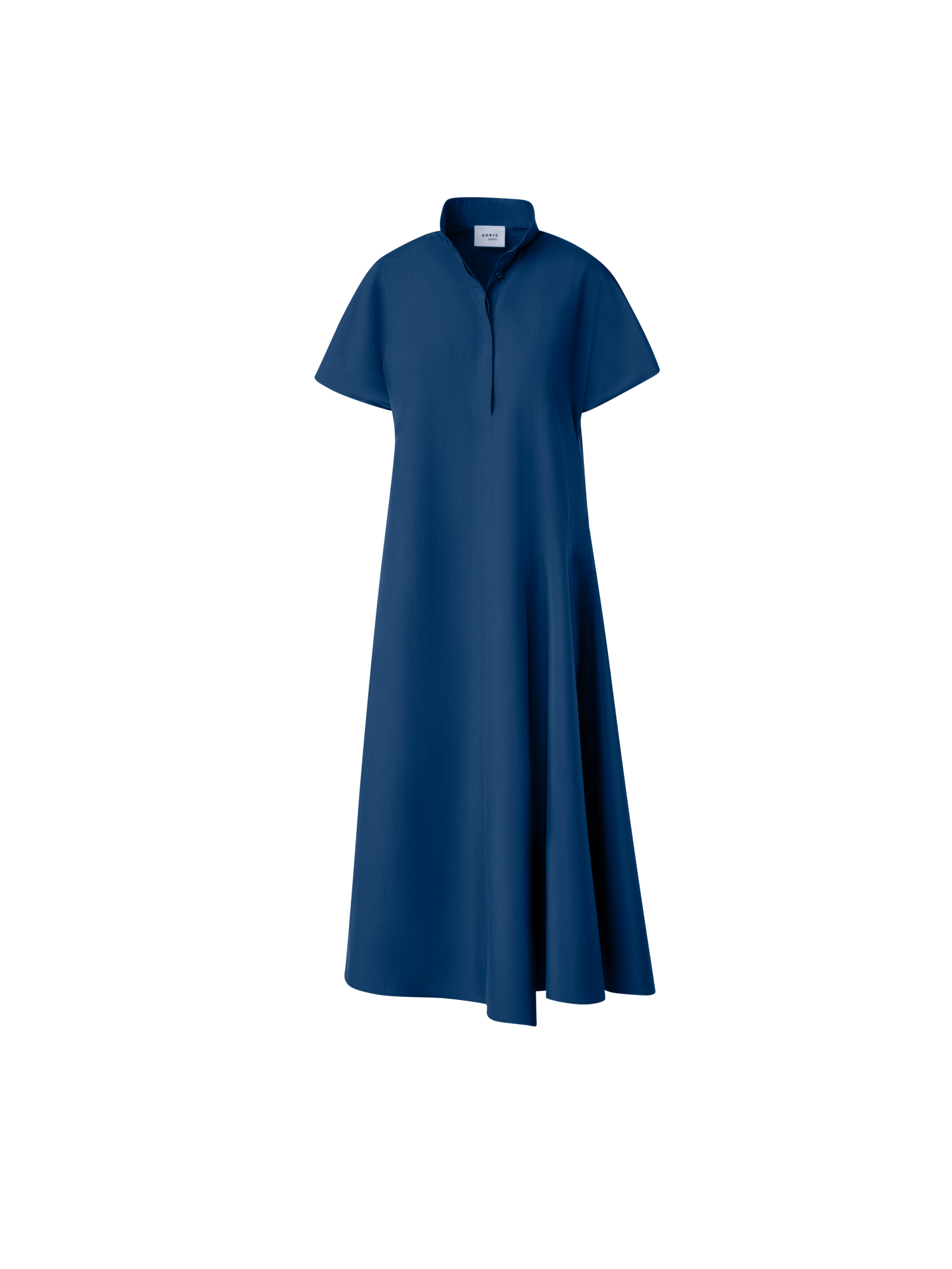 Designer Midi Shirt Dress with Asymetrical Hem - navy - blue