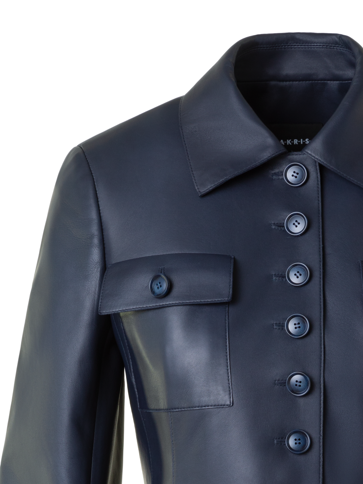 Designer Fitted Leather Jacket with Patch Pockets - neutral - navy - blue