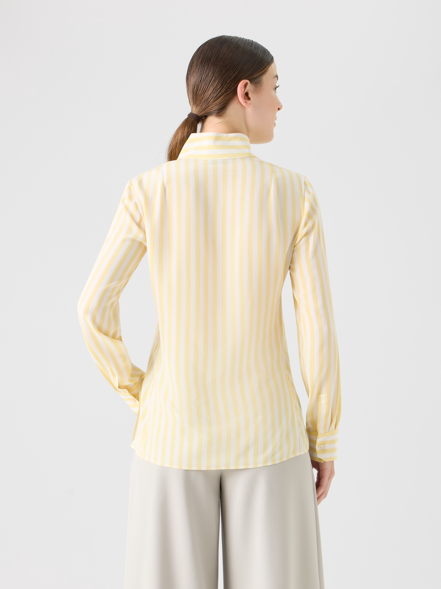 Designer Striped Silk Crêpe Tunic Blouse - multicolor - yellow 