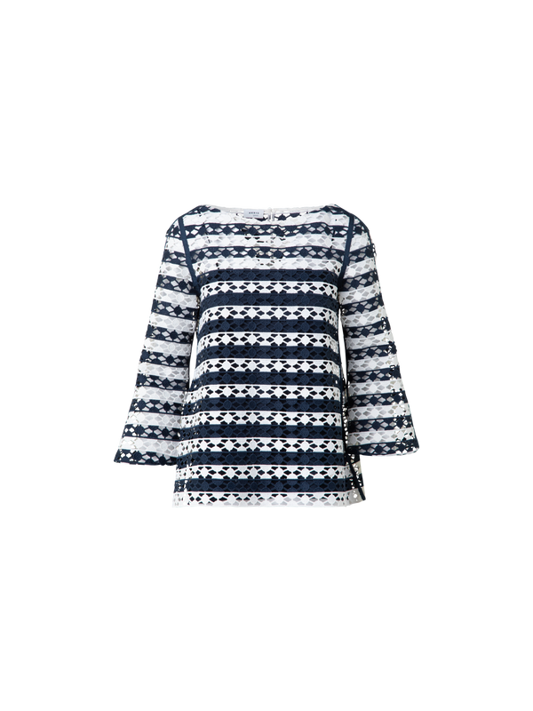 Designer Top in Stripe Embroidery - navy - multicolor - ecru - white