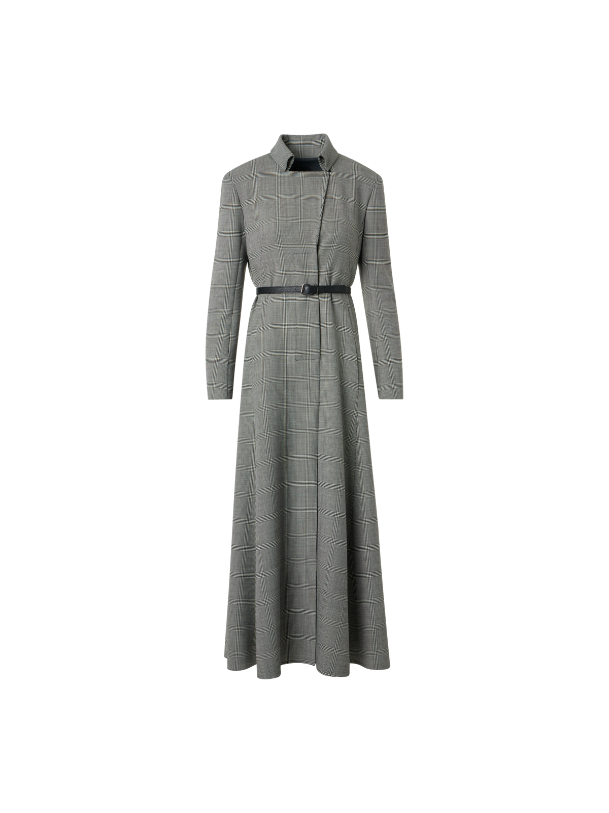 Designer Prince of Wales Check Wool Double-Face Midi Dress - grey