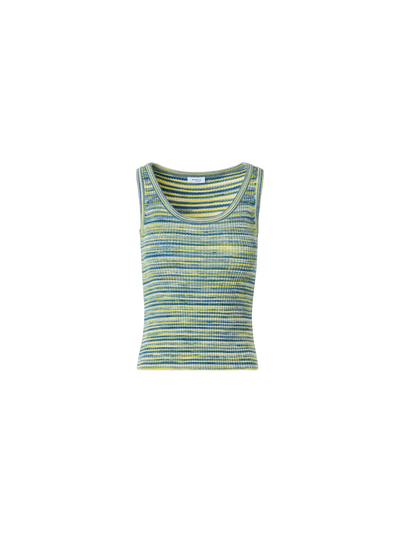 Designer Fitted Scoop Neck Space-Dye Merino Rib Knit Tank - multicolor