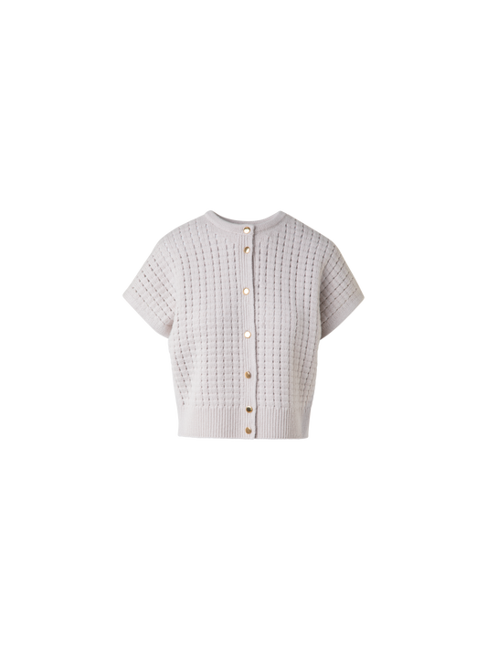 Designer Short Sleeve Cashmere Knit Cardigan - neutral - pastel - beige