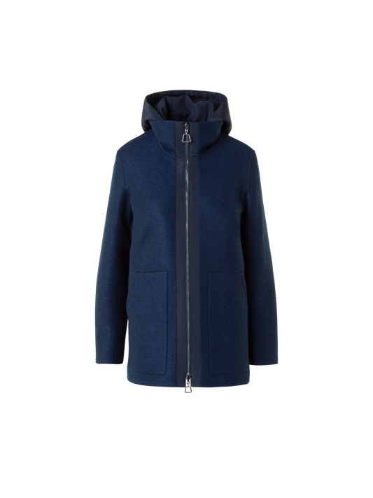 Designer Reversible Cashmere Jacket with Removable Hood - neutral - navy - blue