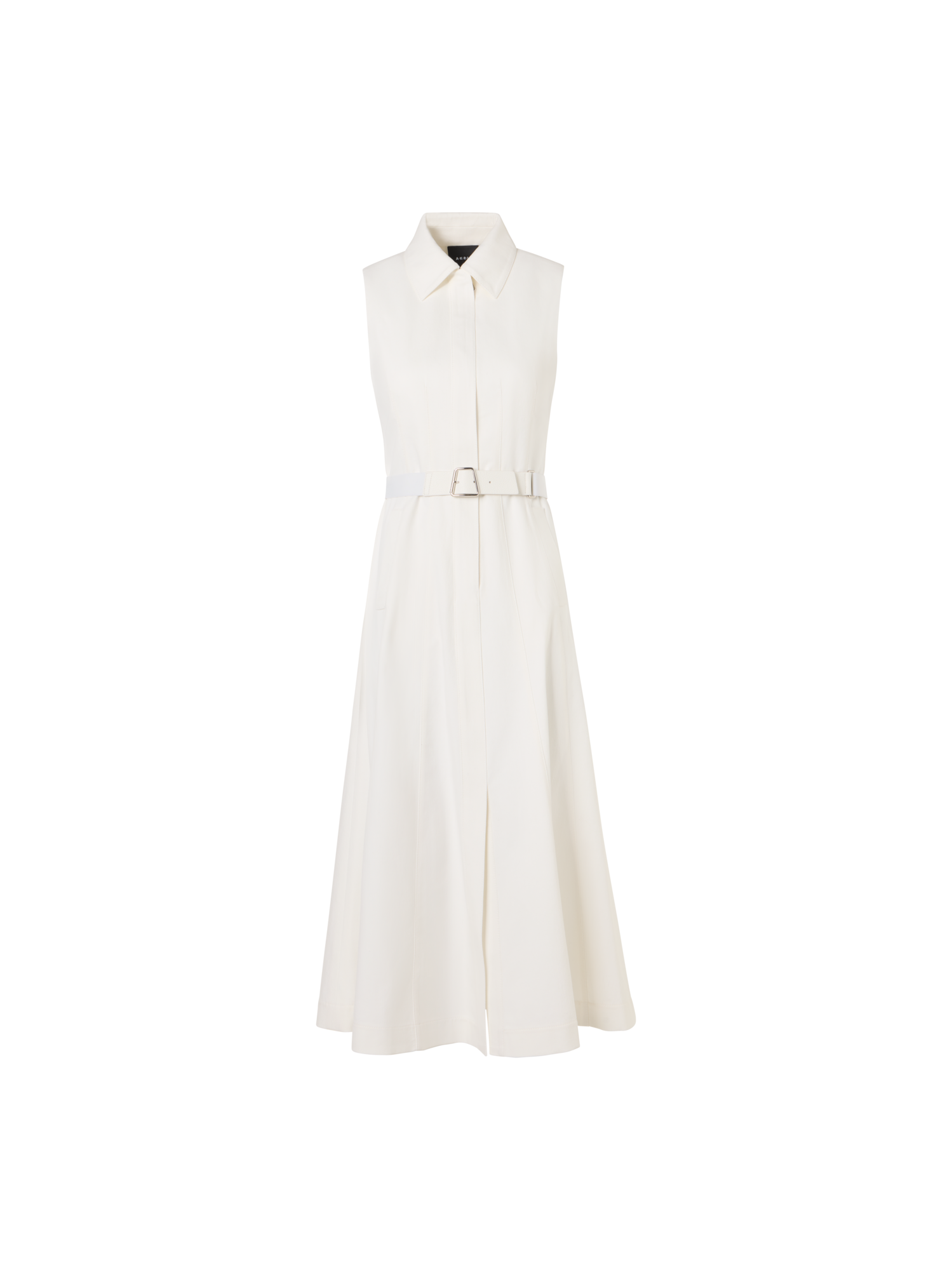 Designer Sleeveless Stretch-Cotton Denim Midi Dress - ecru