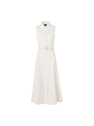 Designer Sleeveless Stretch-Cotton Denim Midi Dress - ecru