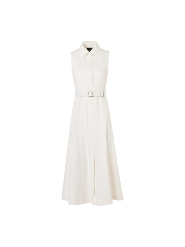 Designer Sleeveless Stretch-Cotton Denim Midi Dress - ecru
