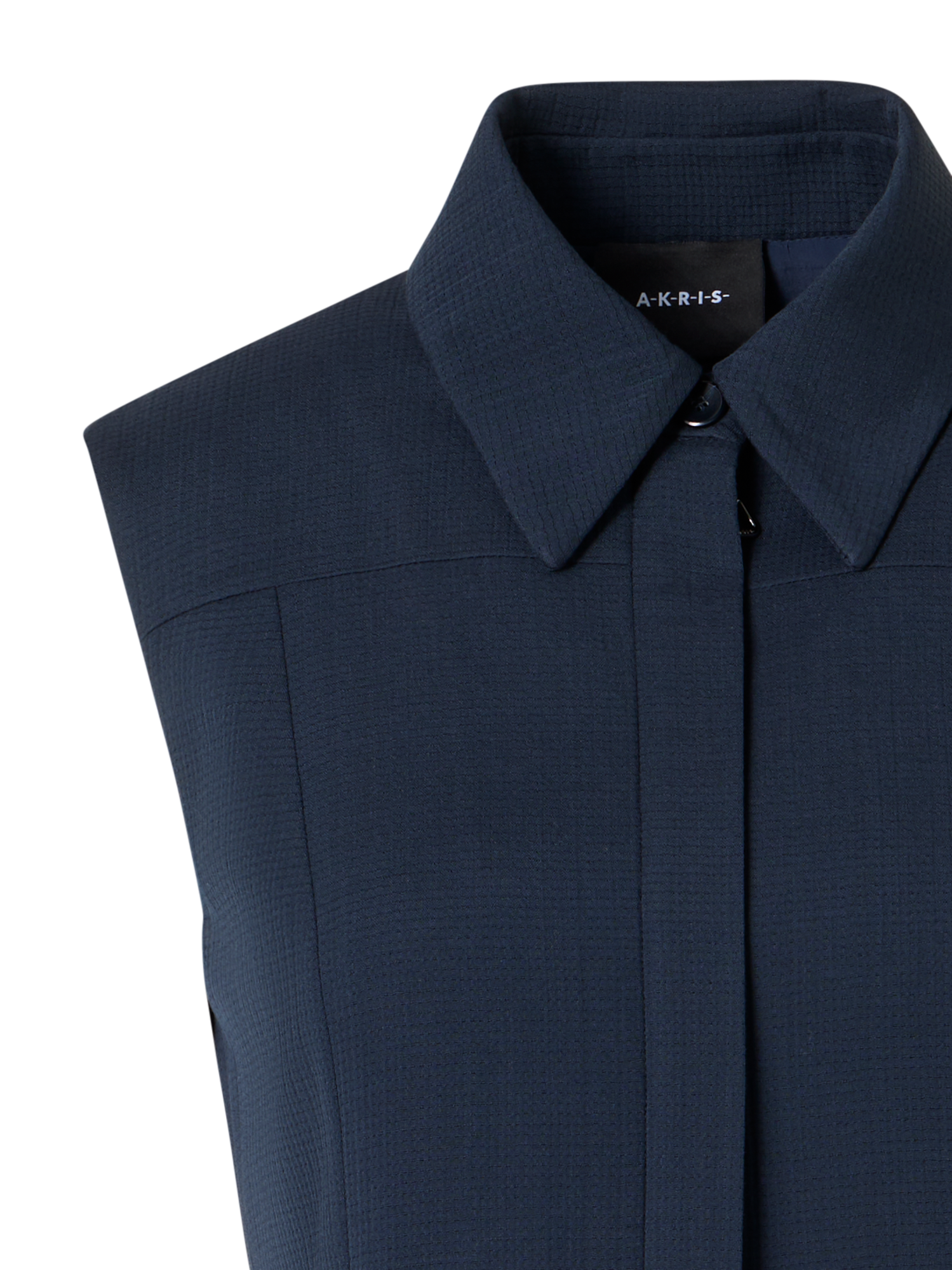 Designer Sleeveless Structured Cotton-Silk Double-Face Midi Shirt Dress - blue
