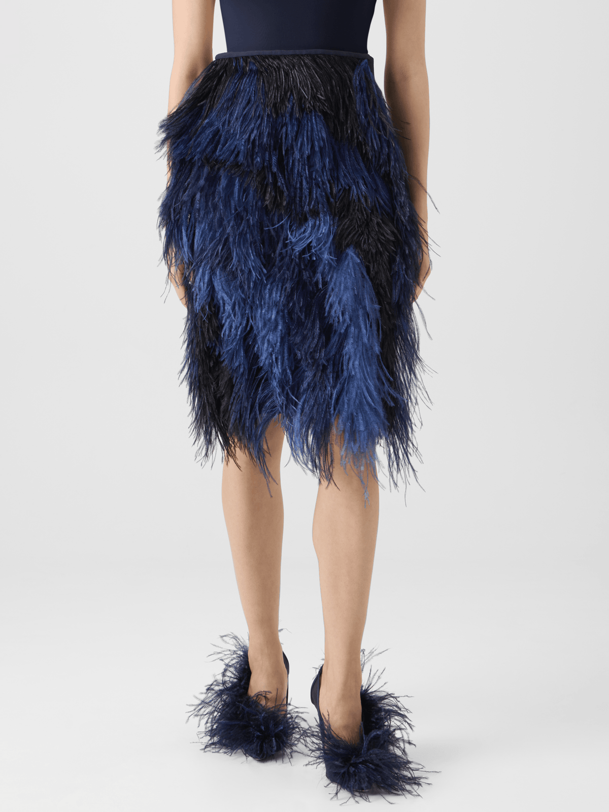 Designer Wool Double-Face Feathered Pencil Skirt - black - neutral #editorial