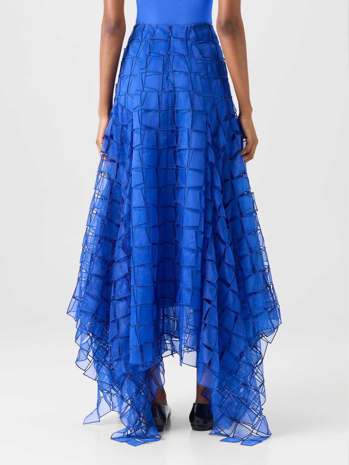 Designer Maxi Skirt with Tapezoid Organza Embroidery - blue #editorial