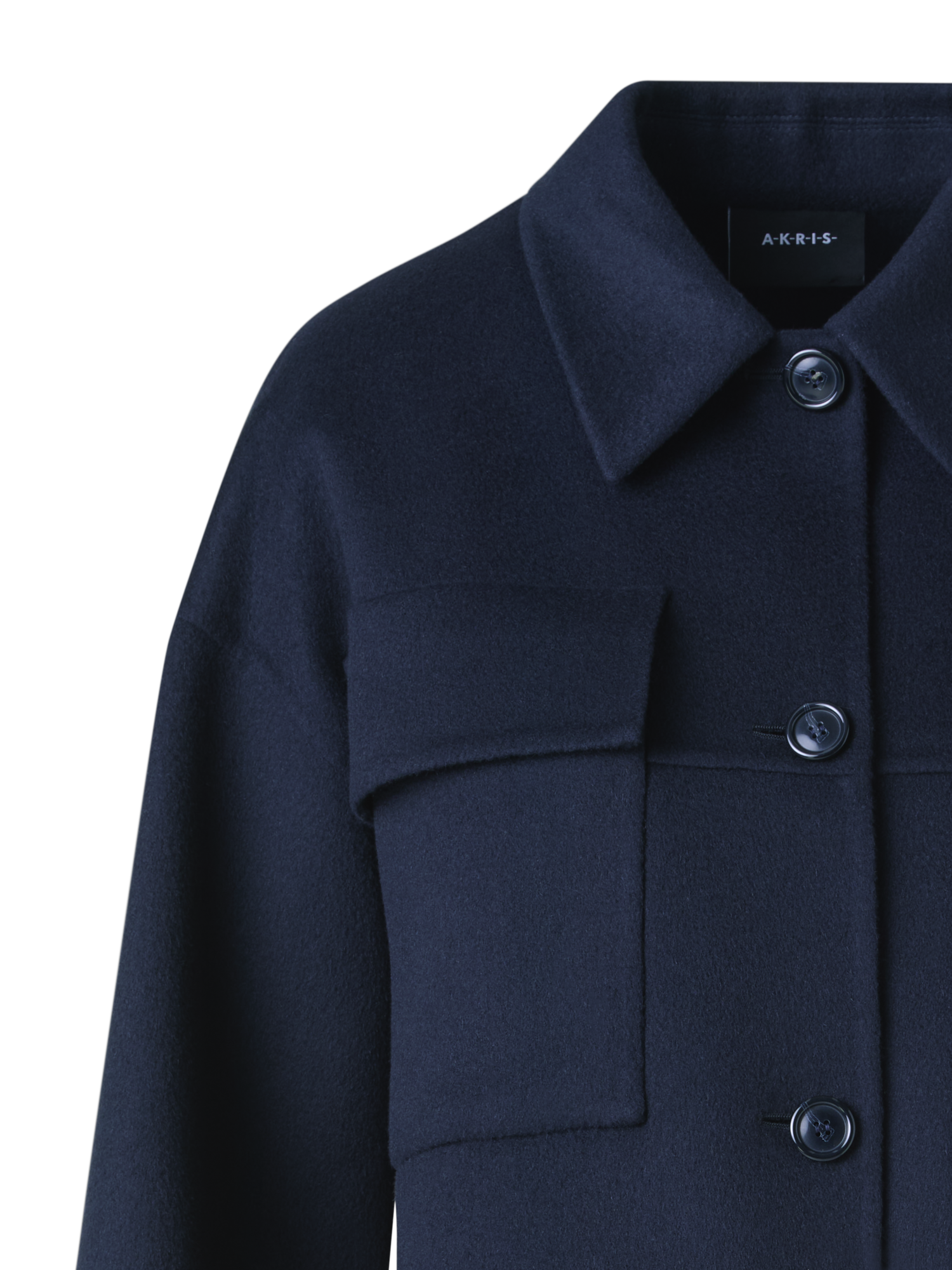 Designer Short Boxy Cashmere Double-Face Shirt Jacket - neutral - navy - blue