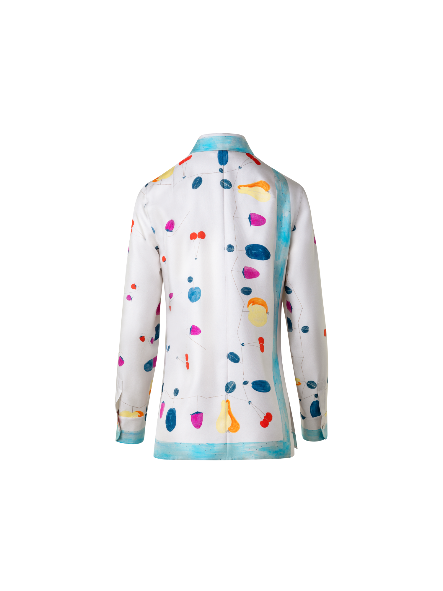 Designer Silk Tunic Blouse with Fruits Print - multicolor