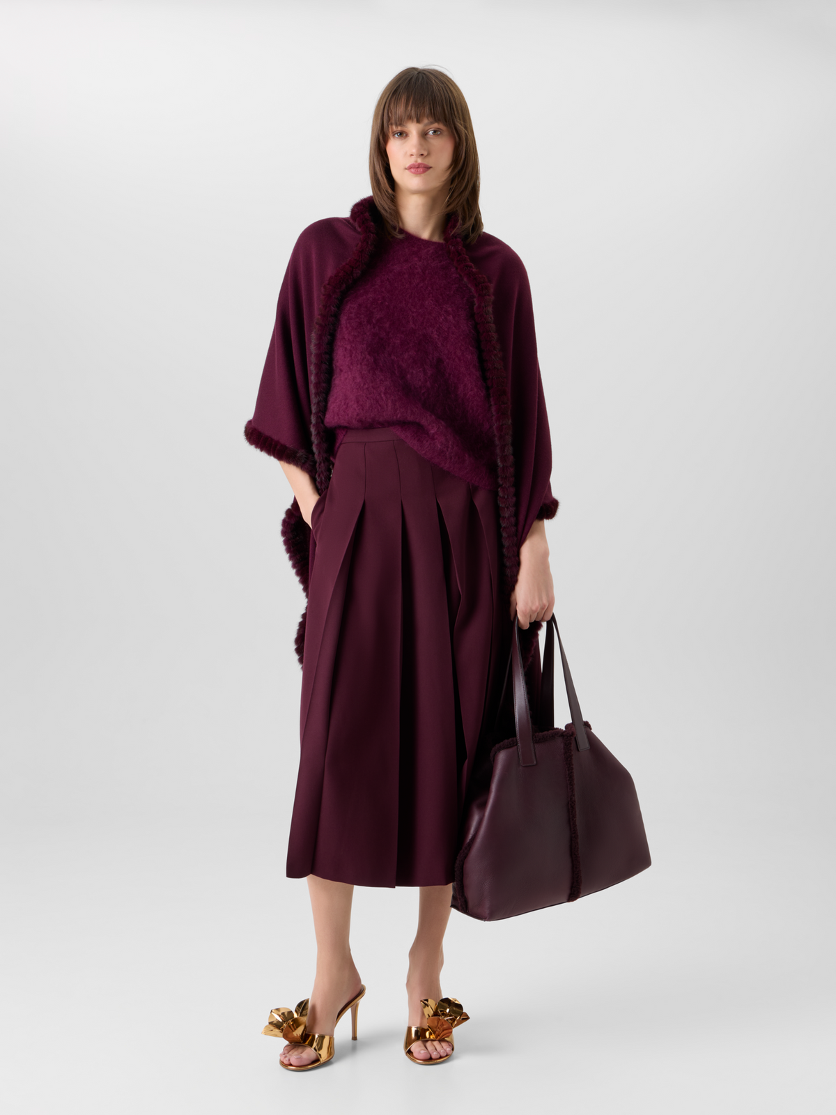 Designer Cashmere Silk Scarf with Mink Trim - red #editorial