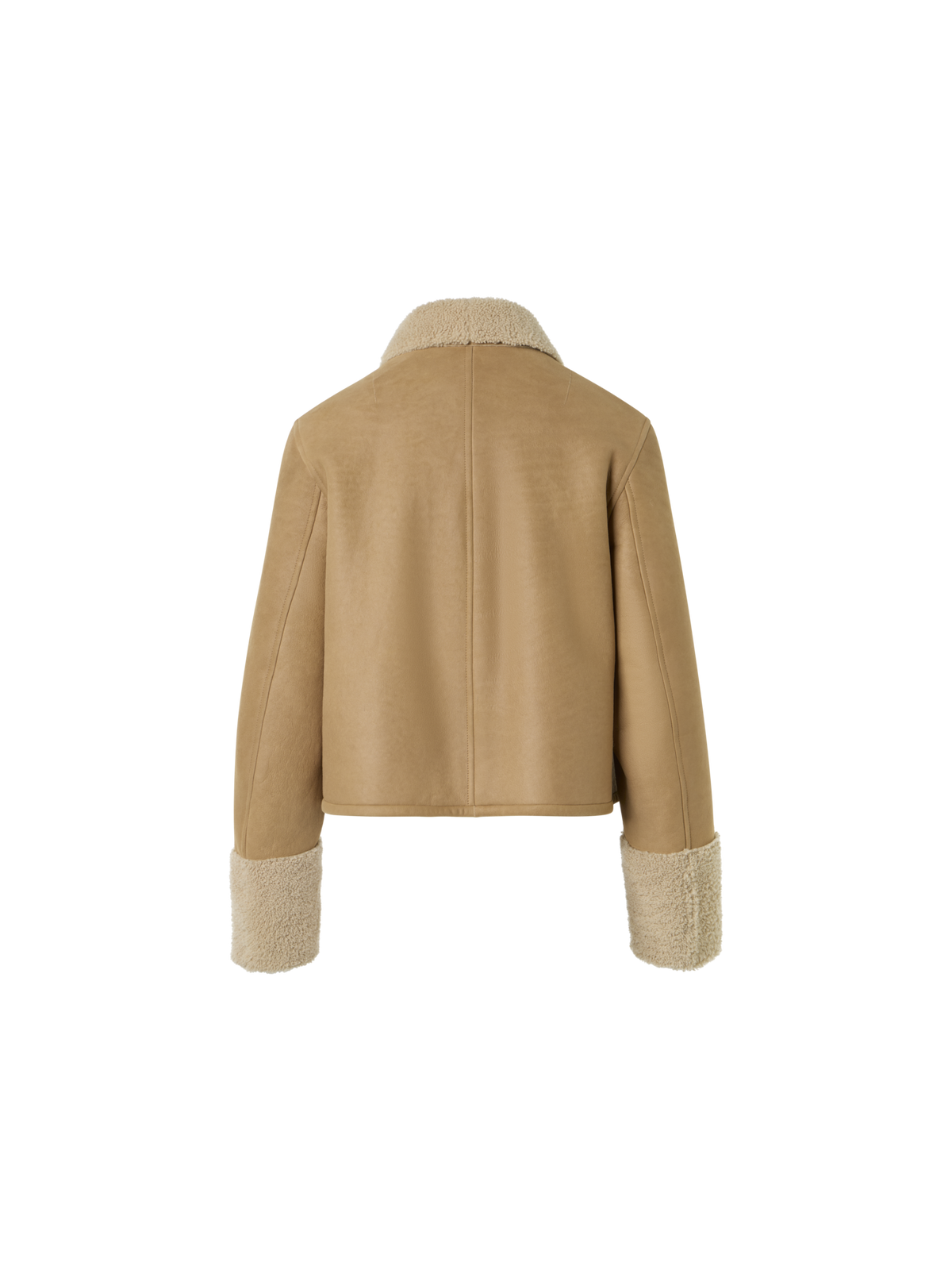 Designer Short Shearling Jacket with Fur Collar and Cuffs - beige