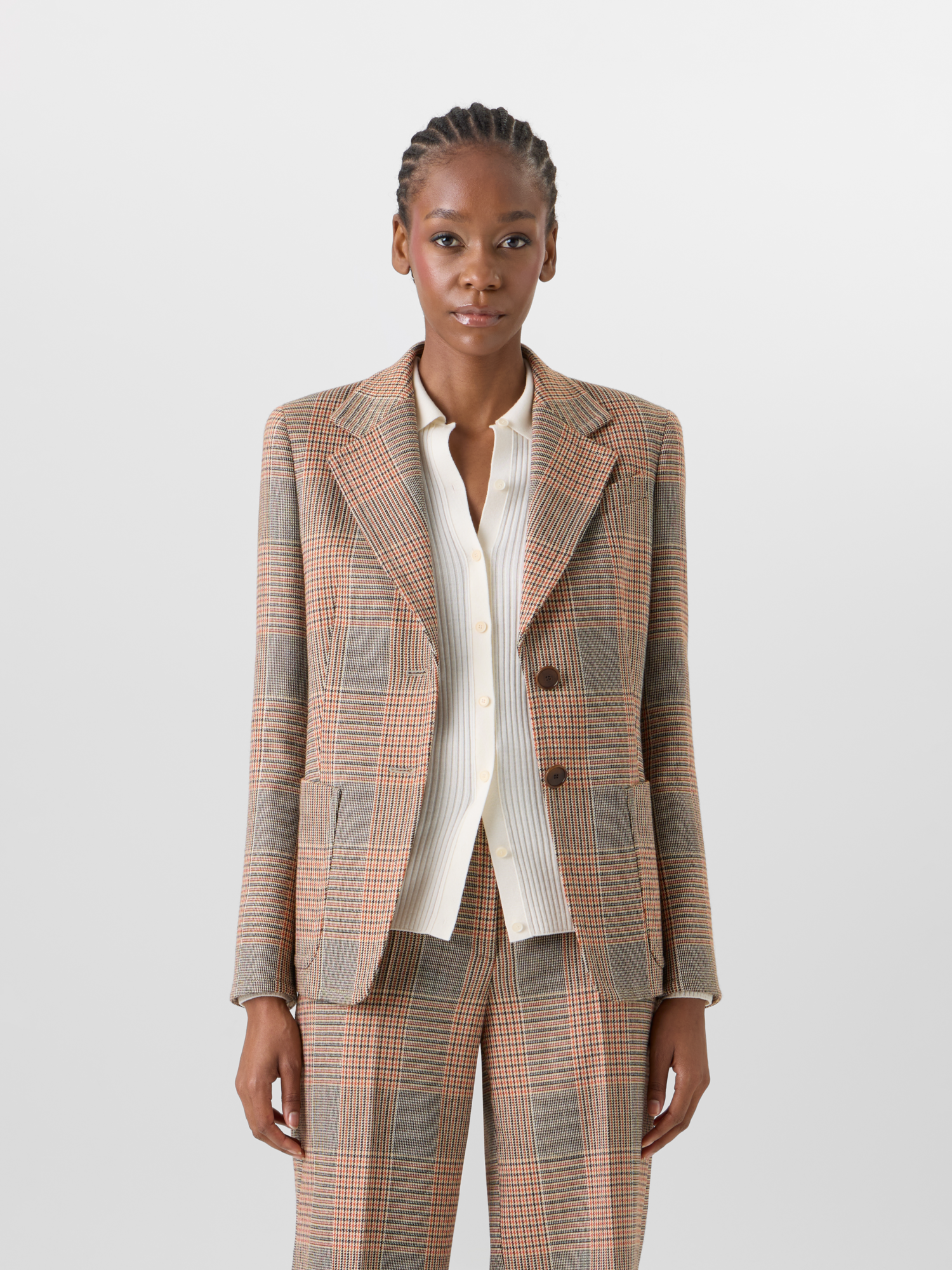 Designer Glen-Check Heavy Wool Twill Long-Sleeve Jacket - multicolor 
